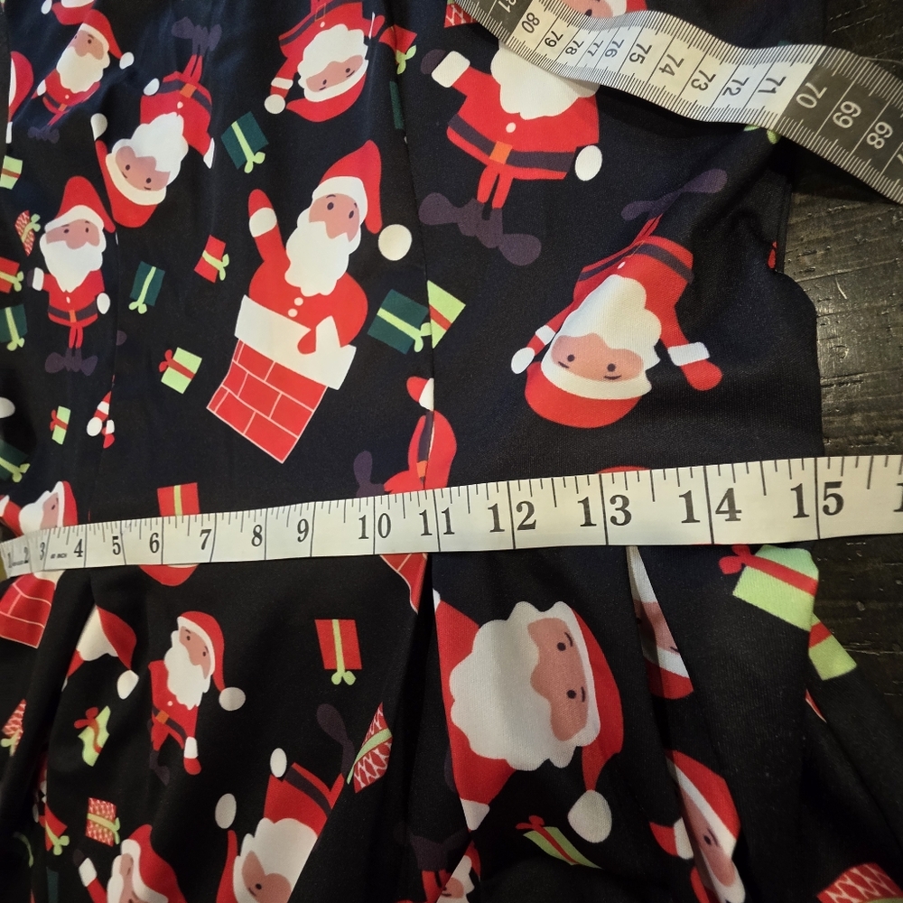 Ouges Festive Black Santa Print Midi Fit & Flare … - image 5
